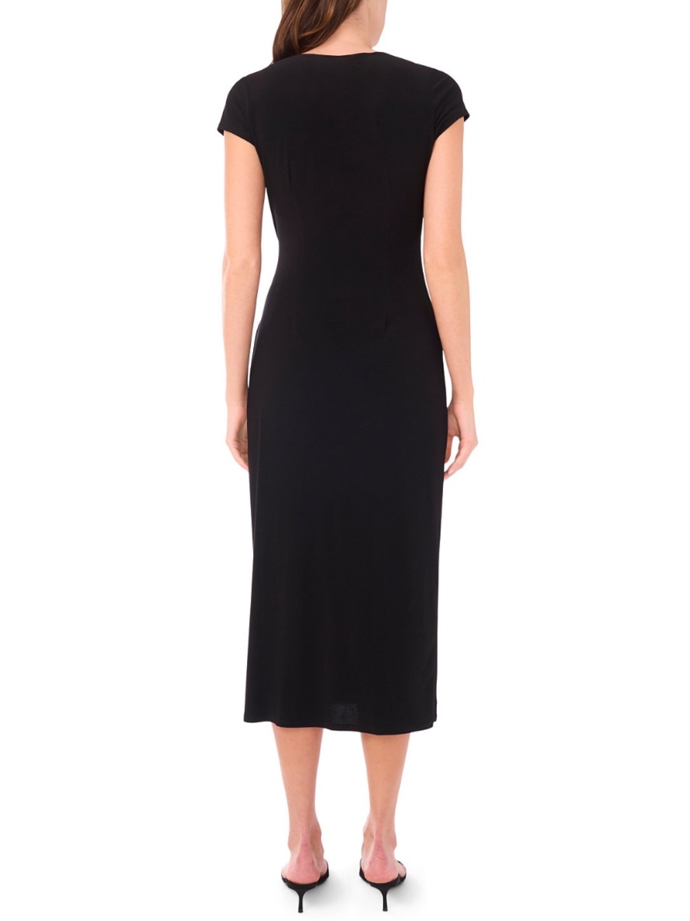 NEW MSK Macy's Short Sleeve Surplice and Beaded Front Midi Dress Black Size XL - Picture 3 of 10